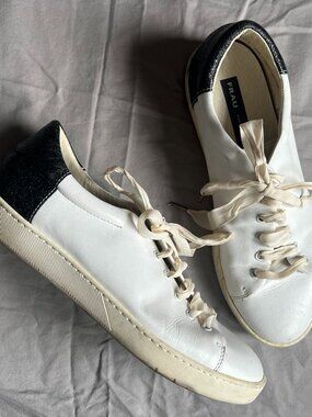 Frau Italian White Leather Sneakers with Black Heel Tab